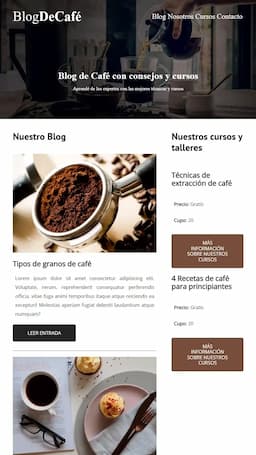 Imagen de una practica de Esteban Kroh simulando un blog de café, versión mobile.