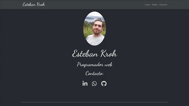 Imagen de la página web del segundo portfolio de Esteban Kroh, versión desktop.